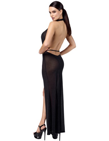 Robe longue fendue Onyx F373 - Noir Handmade
